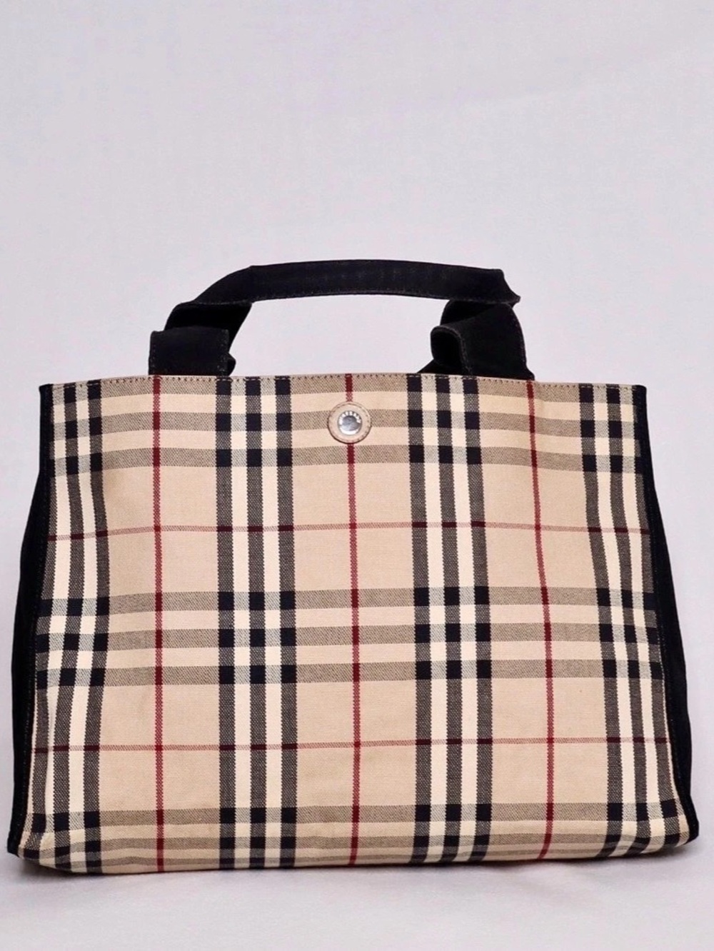 Burberry Nova Check Plaid Canvas Black Trim Tote Bag